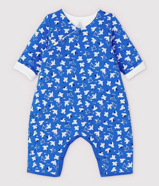 Babies' Long Bird Patterned Jumpsuit in Quilted Organic Cotton Tube Knit