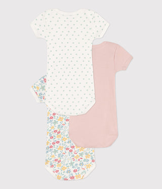 Short-Sleeved Floral Cotton Bodysuits - 3-Pack