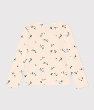 Girls' long-sleeved floral print cotton T-shirt