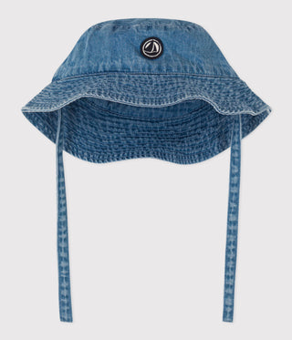 Babies' Blue Denim Tie-on Bucket Hat