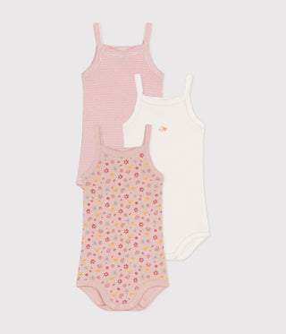 Babies' Floral Cotton Bodysuits with Straps - 3-Pack