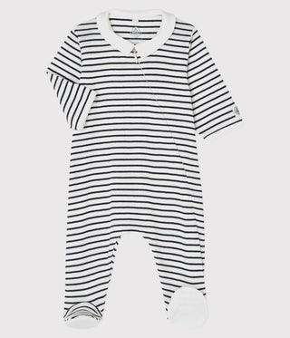 Babies' Stripy Zip-Up Organic Cotton Sleepsuit