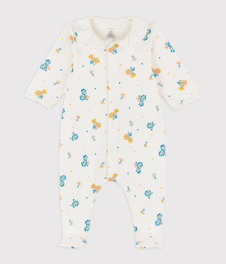Babies' Floral Organic Cotton Velour Sleepsuit with Collar