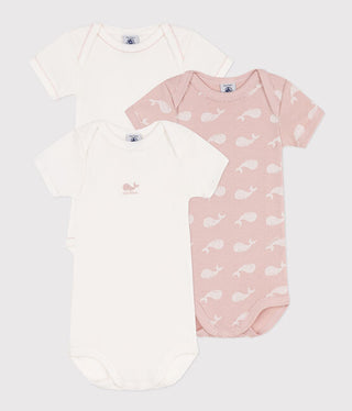 Short-Sleeved Whale Themed Cotton Bodysuits - 3-Pack