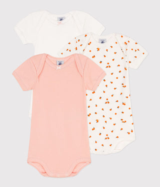 Babies' Short-Sleeved Orange Cotton Bodysuits - 3-Pack