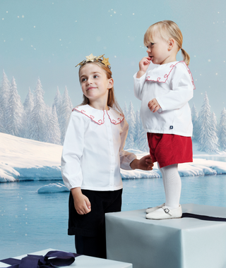 Girls' Long-Sleeved Plain Cotton Poplin Blouse