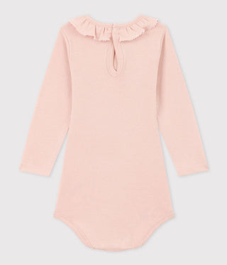 Babies' Long-Sleeved Cotton Bodysuit With Ruff Collar