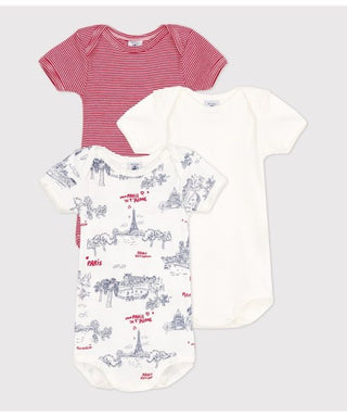 Babies' Paris Themed Short-Sleeved Cotton Bodysuits - 3-Pack