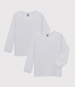 Girls' Long-sleeved White T-Shirts - 2-Pack