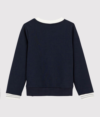 Girl's Navy With White Contrasting Collar & Silver