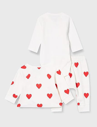 BABIES' COTTON HEART THEMED CLOTHING - 3-PIECE SET