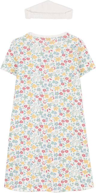 Girls' Floral Print Cotton Nightdress with Crown