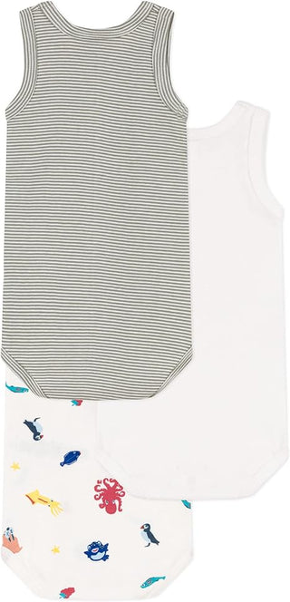 Cotton Sea Animals Vest Bodysuits - Pack of 3