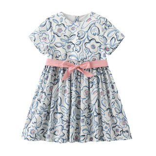 Girls' Floral-Print Sweet Cotton Dress