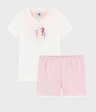 GIRLS' SEAHORSE PATTERN COTTON SHORT PYJAMAS