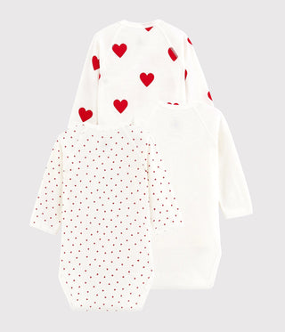 Babies' Long-Sleeved Wrapover Red Heart Organic Cotton Bodysuits - Pack of 3