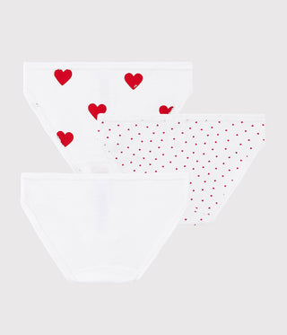 GIRLS' HEART PATTERNED COTTON BRIEFS - 3-PACK