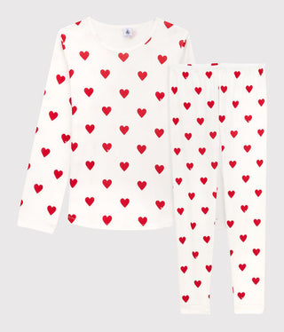 Junior Heart Print Ribbed Long-Sleeved Pyjamas