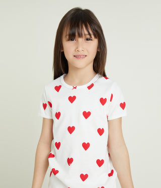 Girls' Heart Patterned Cotton Short Pyjamas