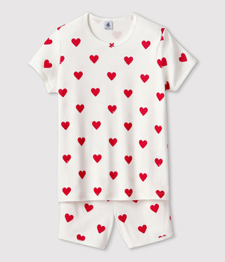 Girls' Heart Patterned Cotton Short Pyjamas