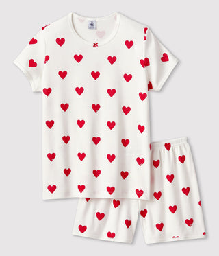 Girls' Heart Patterned Cotton Short Pyjamas