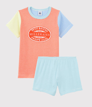 Boys' Colourful Pinstriped Cotton Short Pyjamas