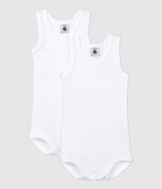 BABIES SLEEVELESS WHITE ORGANIC COTTON BODYSUITS - 2-PACK