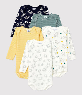 Babies' Starry Long-Sleeved Cotton Bodysuits - 5-Pack