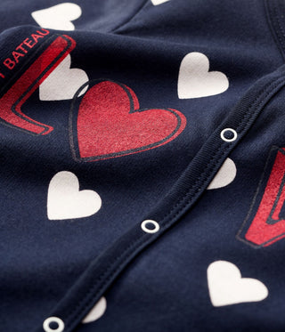 Babies' Brushed Heart Print Navy Fleece Sleepsuit