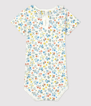 BABIES COTTON FLORAL PRINT BODYSUIT WITH RUFFLE COLLAR