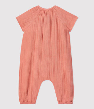 BABIES PLAIN ORGANIC COTTON GAUZE LONG PLAYSUIT