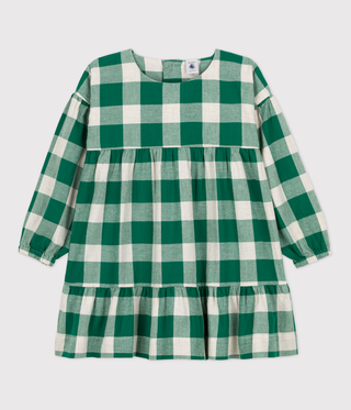 GIRLS' LONG-SLEEVED CHECKED FLANNEL DRESS
