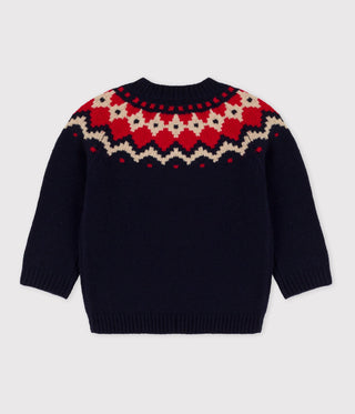 BABIES' WOOL/COTTON JACQUARD KNITTED PULLOVER