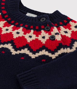 BABIES' WOOL/COTTON JACQUARD KNITTED PULLOVER