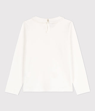 Girls' Long-Sleeved Cotton White T-shirt