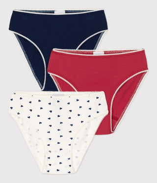 GIRLS' HEART PATTERNED COTTON AND ELASTANE BRIEFS - 3-PACK
