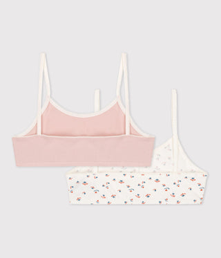 GIRLS' FLORAL COTTON AND ELASTANE BRALETTES - 2-PACK