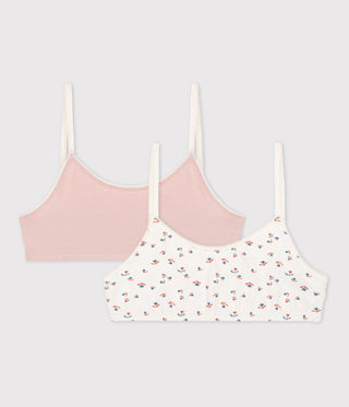GIRLS' FLORAL COTTON AND ELASTANE BRALETTES - 2-PACK