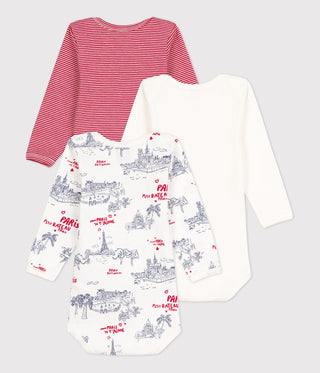 Babies' Paris Themed Long-Sleeved Cotton Bodysuits - 3-Pack