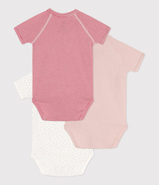 Wrapover Short-Sleeved Patterned Cotton Bodysuits - 3-Pack