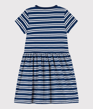 Girls' Stripy Short-Sleeved Cotton Dress