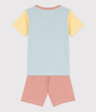 Children's Unisex Three-Tone Pinstriped Cotton Short Pyjamas