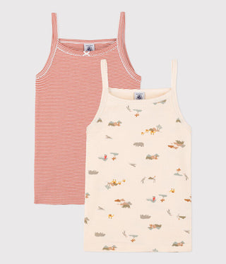 Girls' Animal Themed Cotton Strappy Vests - 2-Pack