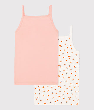 Girls' Orangette Themed Cotton Strappy Vests - 2-Pack
