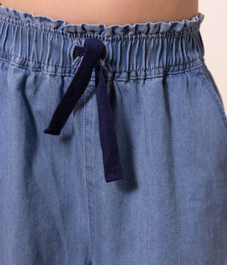 Girls' Light Denim Wide-Leg Trousers