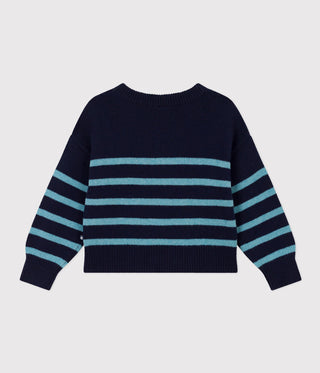 Children's unisex stripy wool and cotton pullover