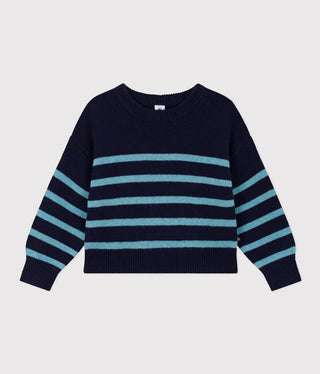 Children's unisex stripy wool and cotton pullover