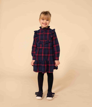 Girls' Long-Sleeved Checked Cress in Checked Cotton Flannel