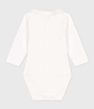 Babies' Long-Sleeved Cotton Bodysuit With Ruffle Collar