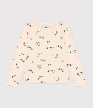 Girls' long-sleeved floral print cotton T-shirt